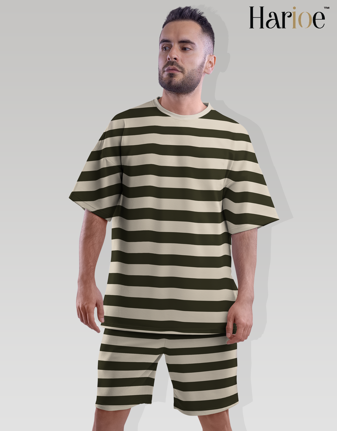 Olive & Beige Stripe Co-ord Set