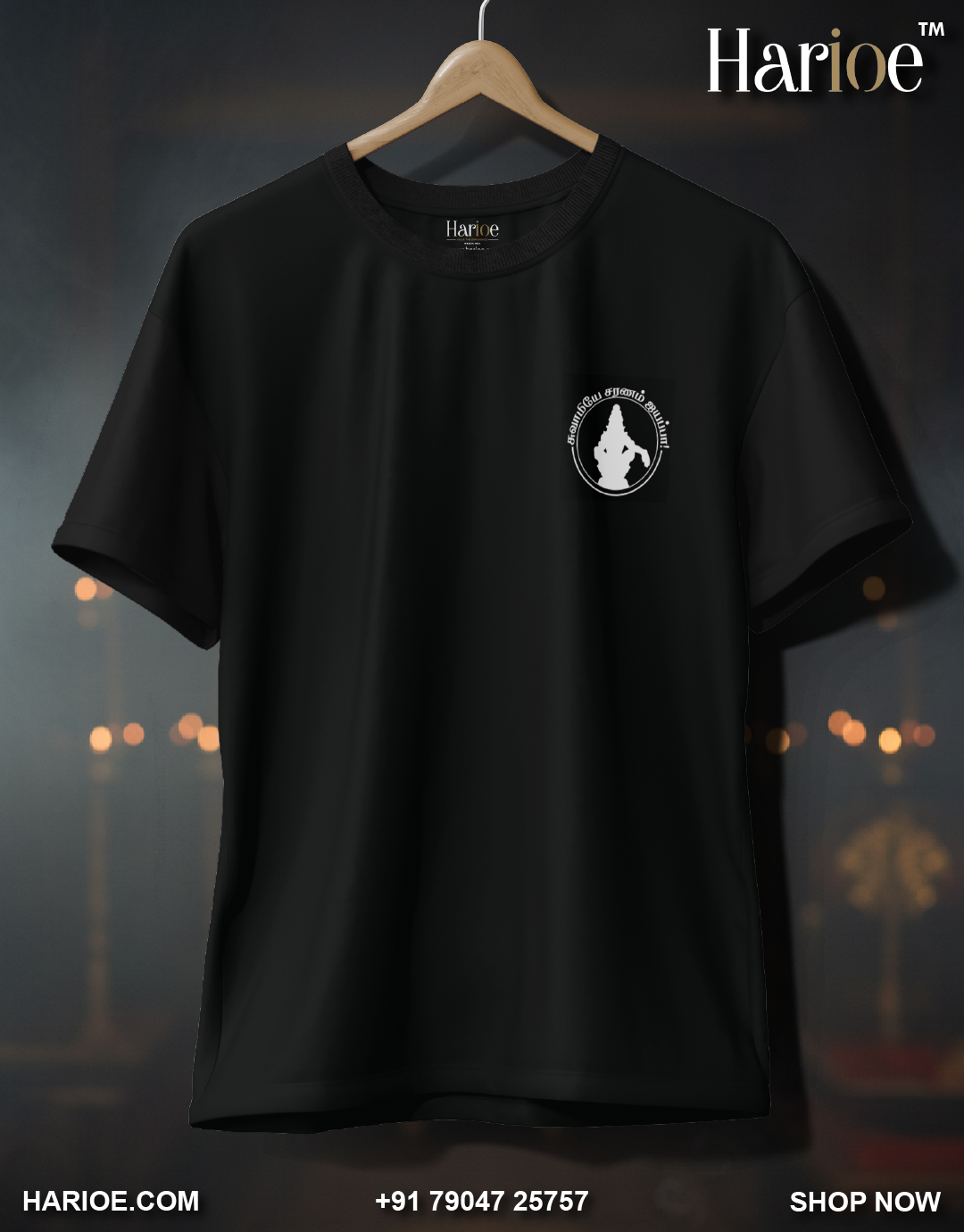 Ayyappan Black Regular-Fit T-Shirt – Saranam Ayyappa Print for Sabarimala 2025