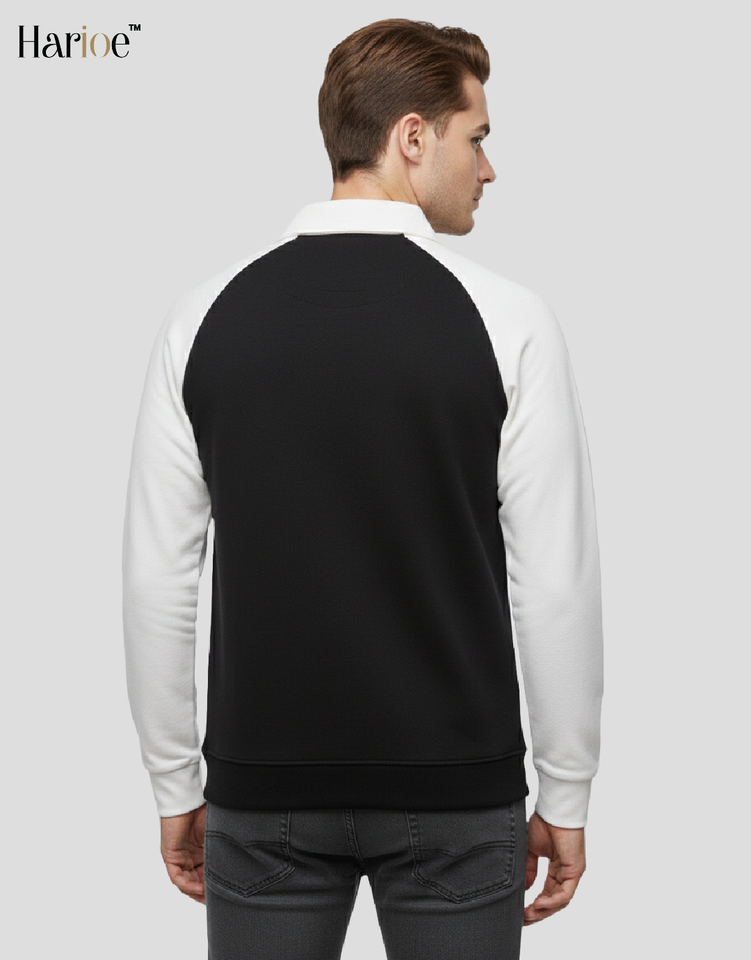 Men Full Sleeve Raglon Polo Zipper Sweatshirt - HARIOE