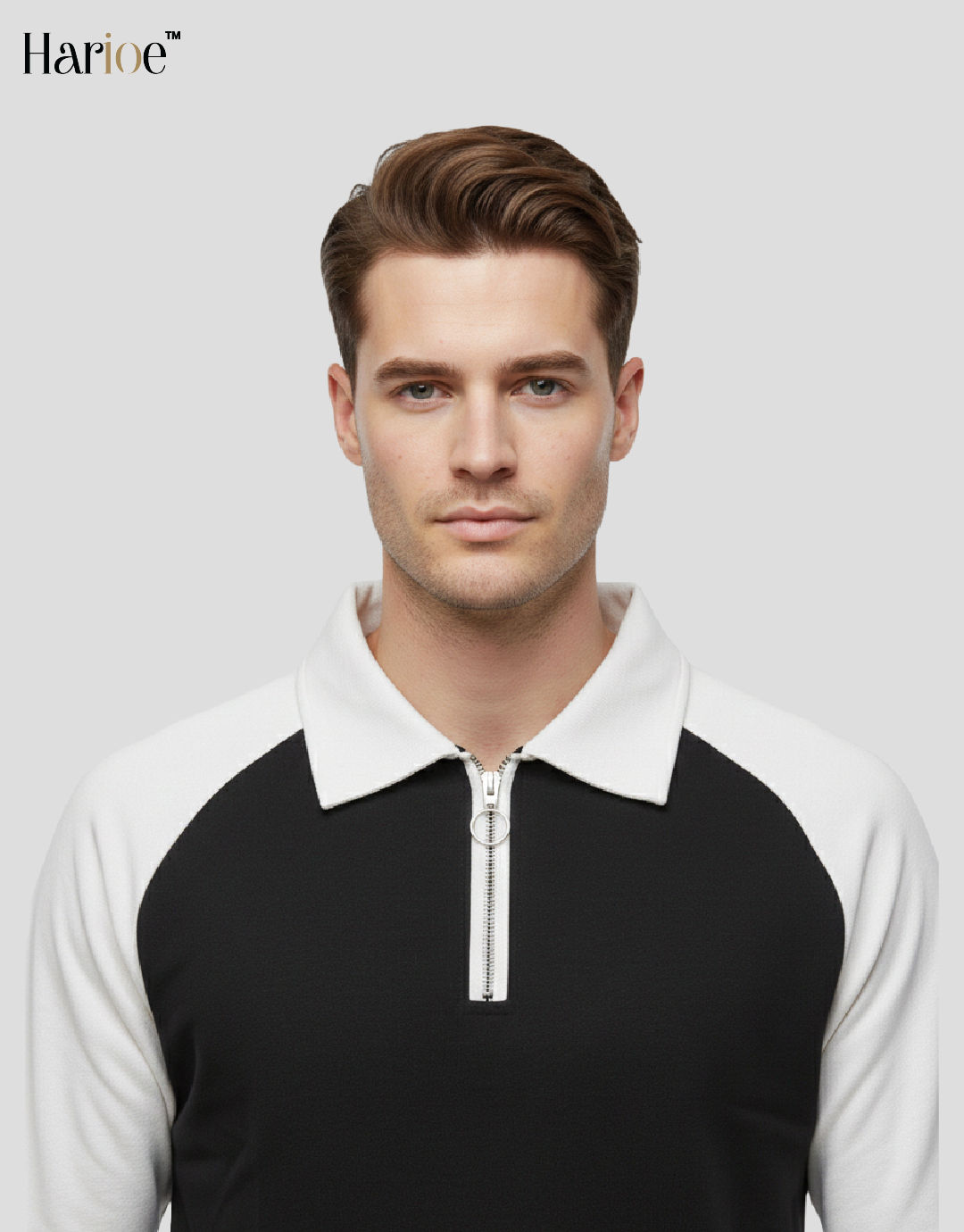 Men Full Sleeve Raglon Polo Zipper Sweatshirt - HARIOE