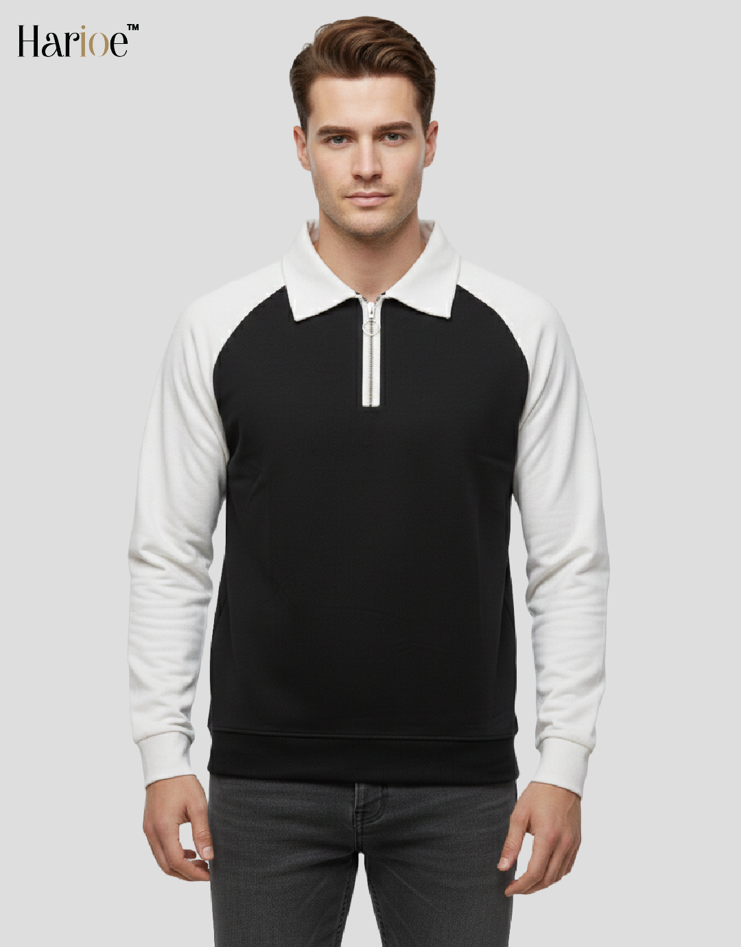 Men Full Sleeve Raglon Polo Zipper Sweatshirt - HARIOE