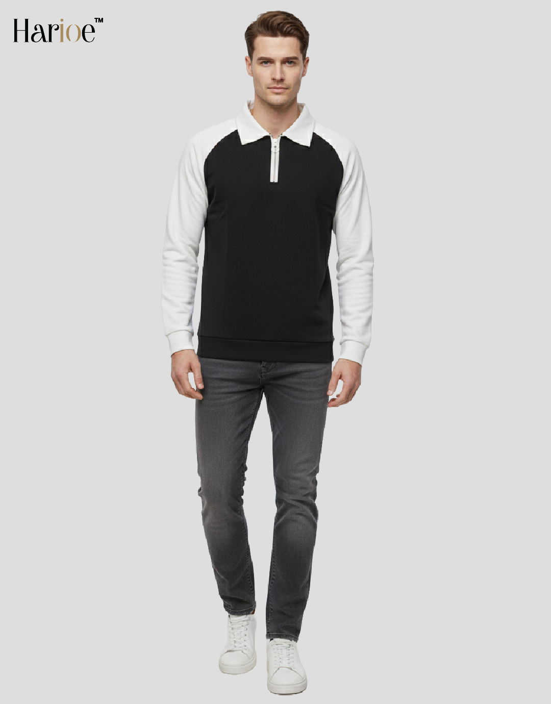 Men Full Sleeve Raglon Polo Zipper Sweatshirt - HARIOE