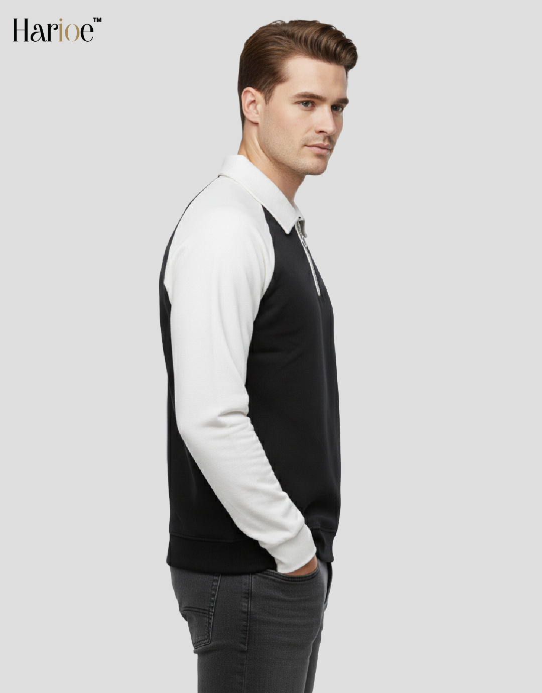 Men Full Sleeve Raglon Polo Zipper Sweatshirt - HARIOE