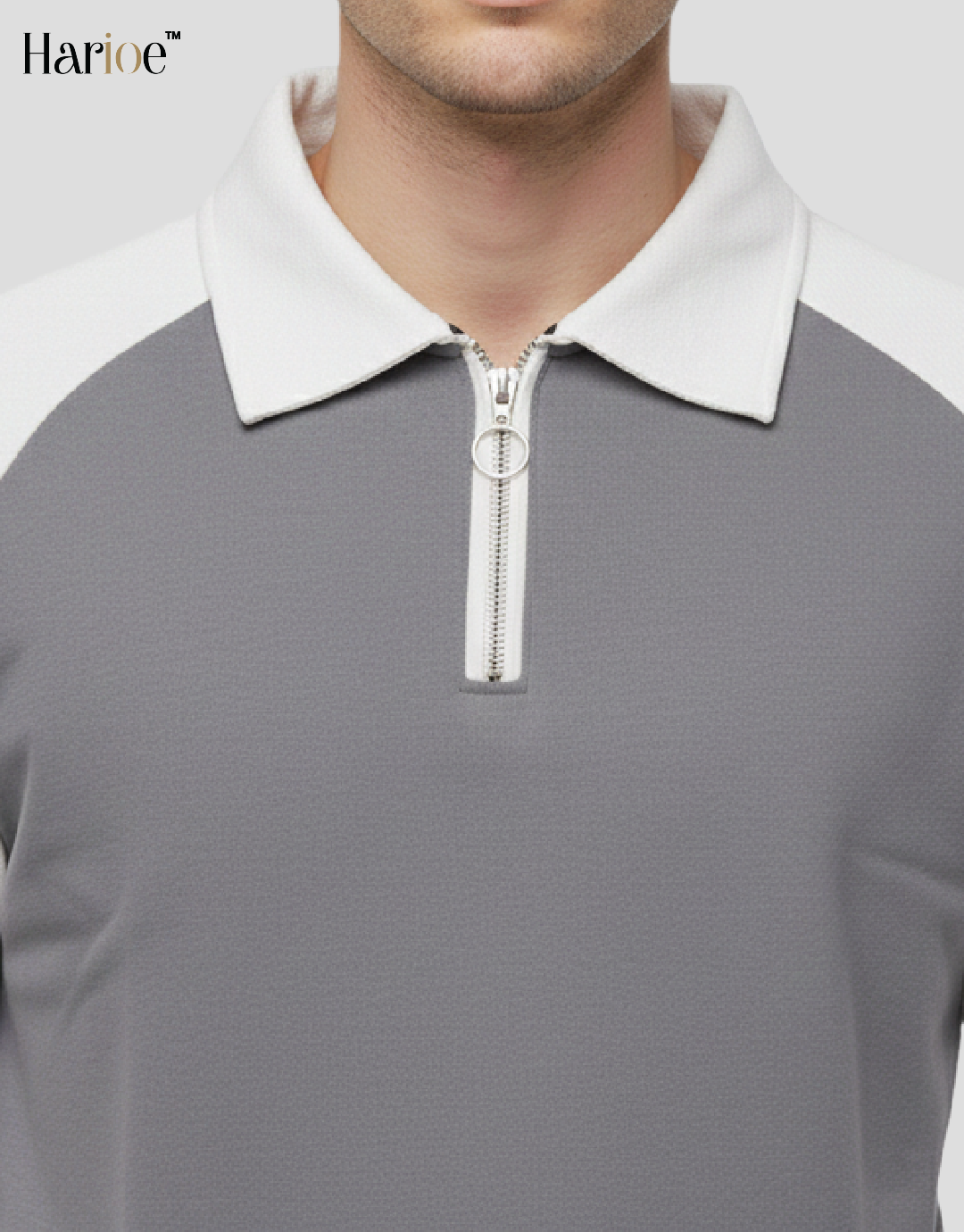 Men Full Sleeve Raglon Polo Zipper Grey Sweatshirt - HARIOE