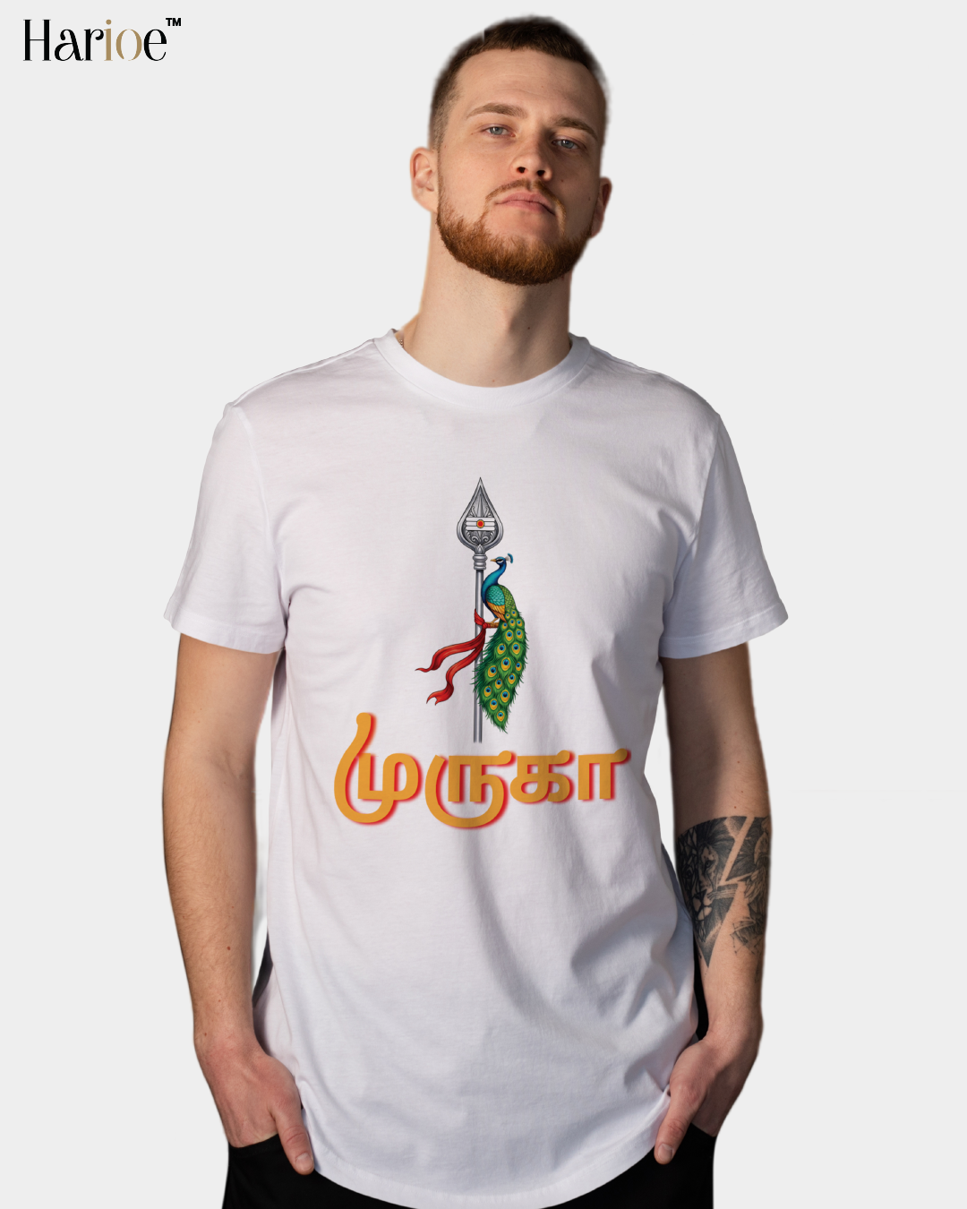 Muruga Vel Peacock White T-Shirt